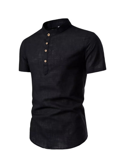 Men's Plus Size Mandarin Collar Short Sleeve Shirt