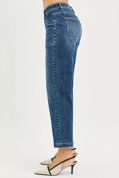 RISEN Slouchy Cropped Baggy Jeans with Front Patch Pocket
