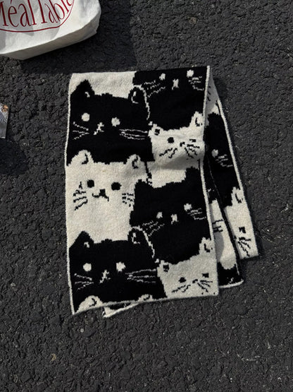 Cute Cat Pattern Knitted Scarf