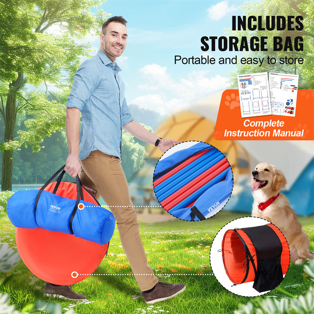 VEVOR Dog Agility Training Equipment 7 PCS Set Upgrade W  Hurdles 2 Tunnels Ring
