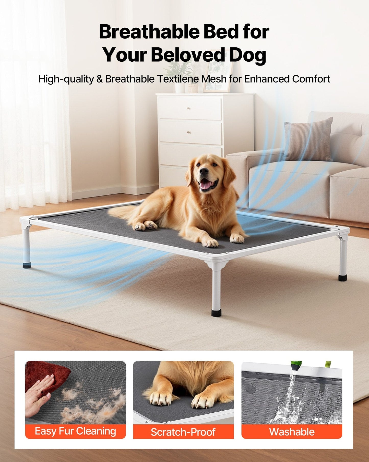Elevated Dog Bed For Large Dog Portable Raised Dog Cot With Teslin Mesh XL