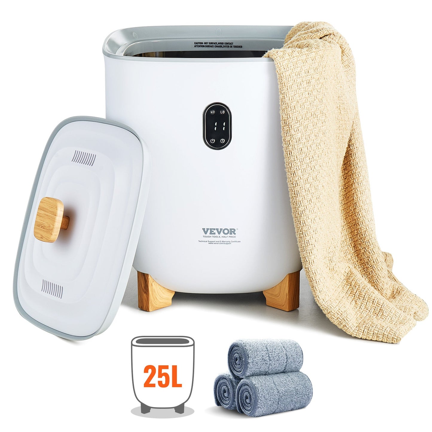 VEVOR Towel Warmer 25L, Towel Warmer Bucket With 2 Heating Modes,  Auto Shut Off, Bottom Heating Columns, LED Screen, Large Towel Warmer For Bathroom, Spa, Bathrobe, Blanket & Pajama