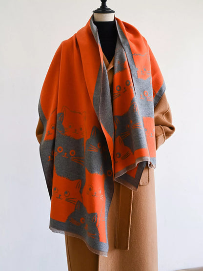 Cute Cat Pattern Knitted Scarf