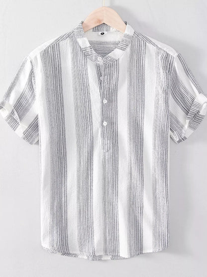 Men's Plus Size Striped Short Sleeve Blouse