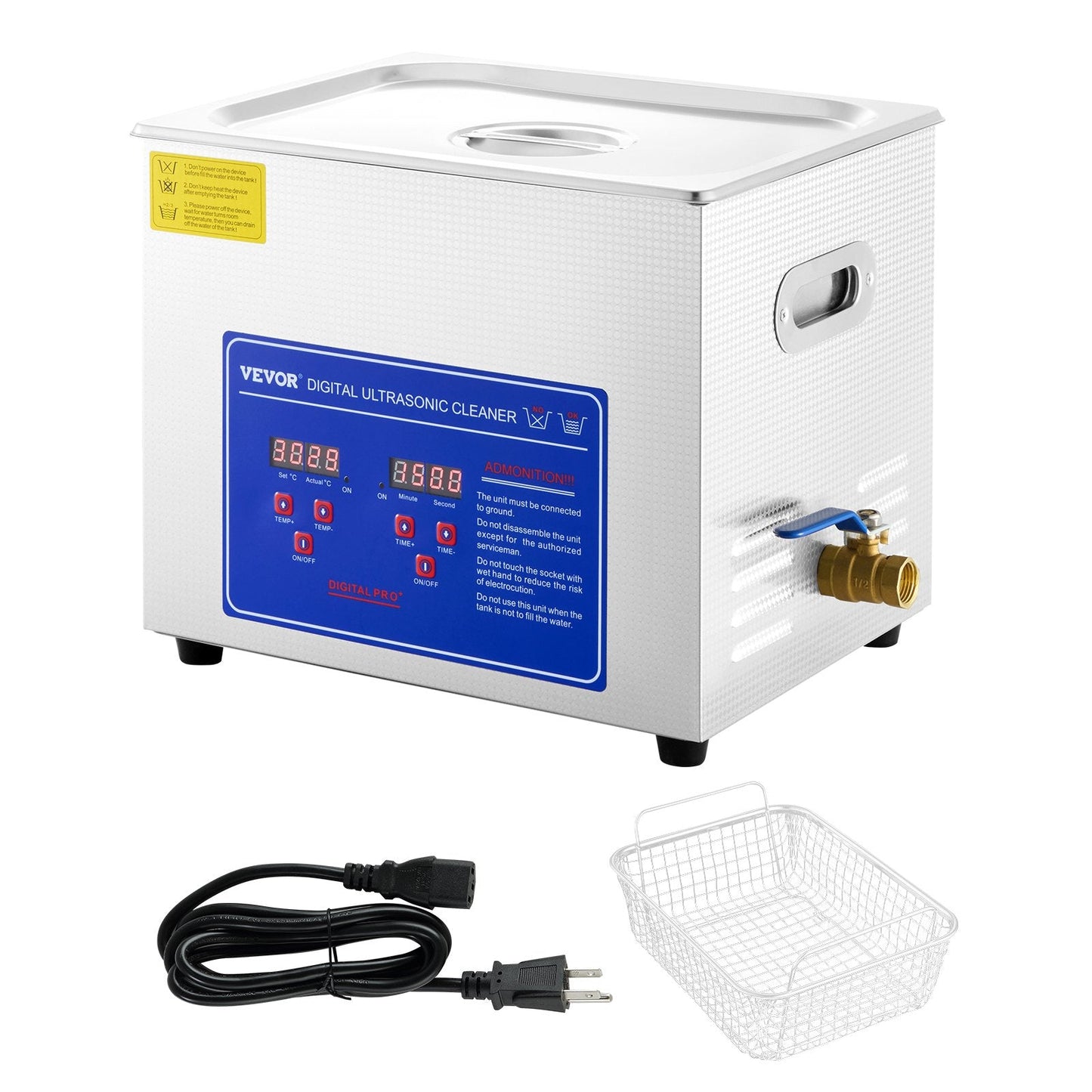VEVOR Professional Ultrasonic Cleaner, 10L Ultrasonic Jewelry Cleaner With Digital Timer & Heater, Stainless Steel Industrial SonicCleaner 40kHz For Glasses, Watches, Rings, Small Parts