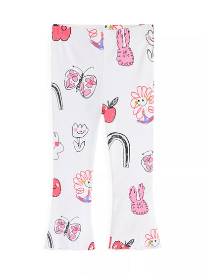 Children's Whimsical Doodle Print Flared Leggings
