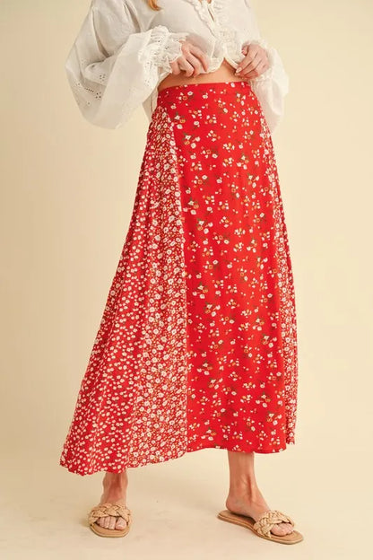 Aemi + Co Floral Elastic Waist Maxi Skirt