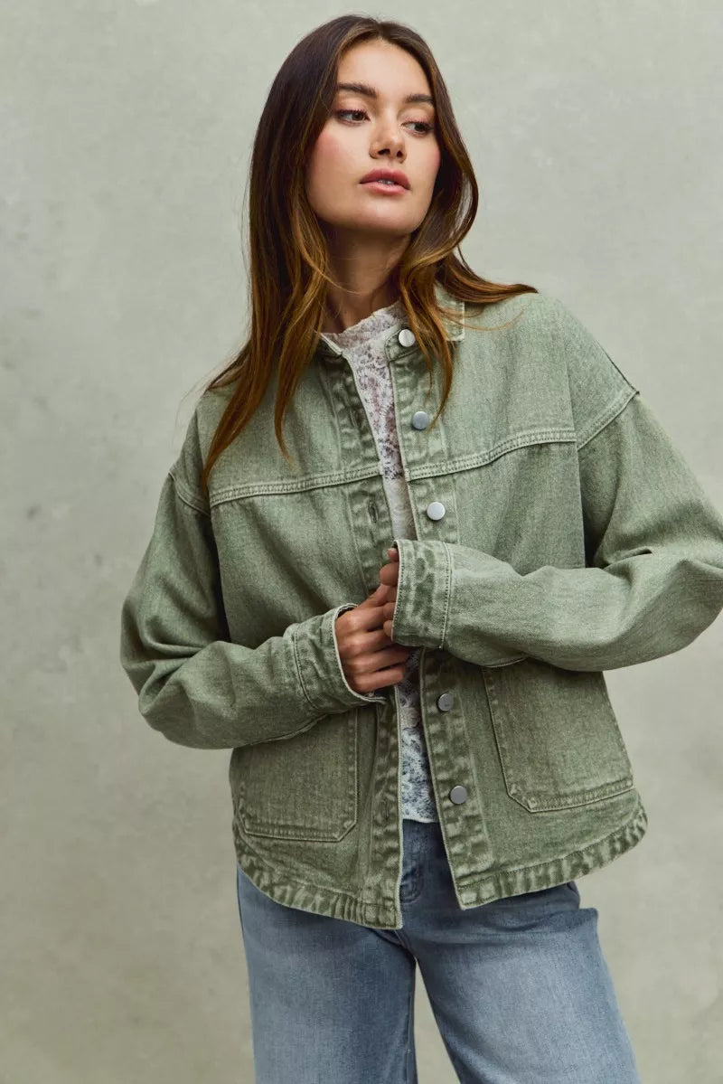 SO ME Vintage Washed Button Twill Shacket