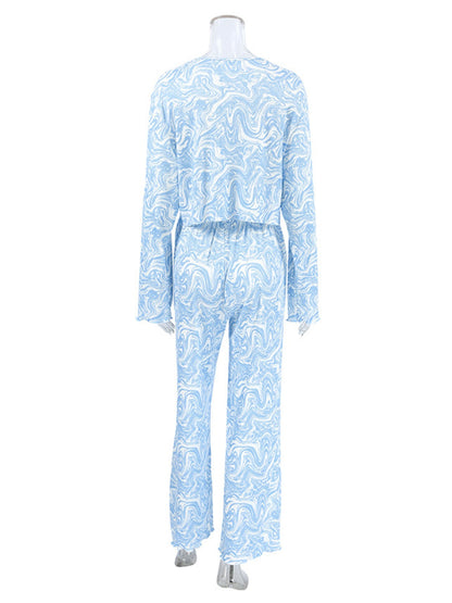 Tie Front Long Sleeve Top and Pants Lounge Set