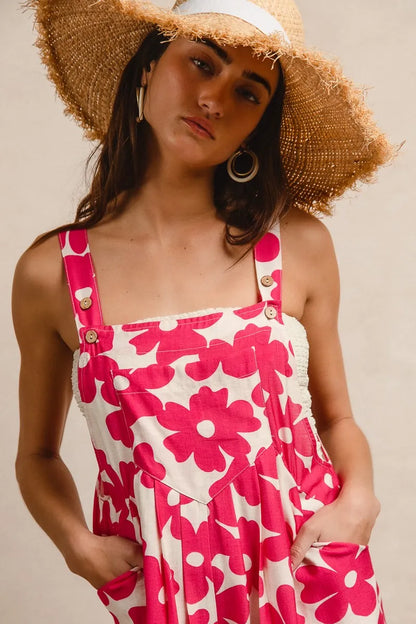 BiBi Floral Prints Tuck Detail Short Overall With Pockets
