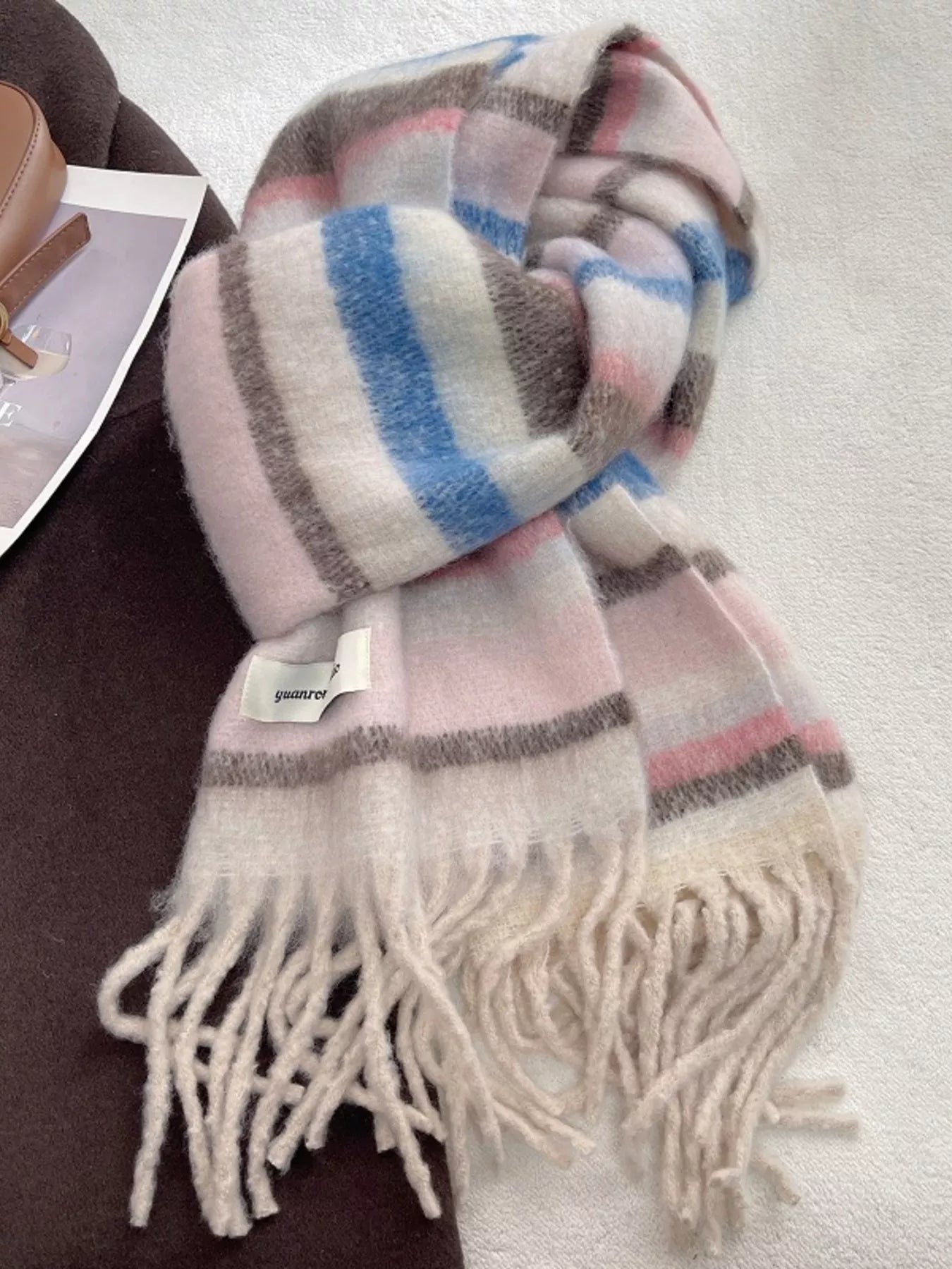Soft Plaid Tassel Warm Scarf