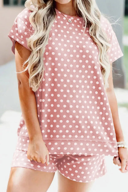 Polka Dot Print Tee and Shorts Set