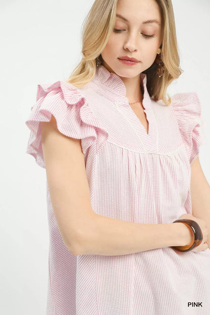 Umgee Ruffled Sleeve Textured Blouse