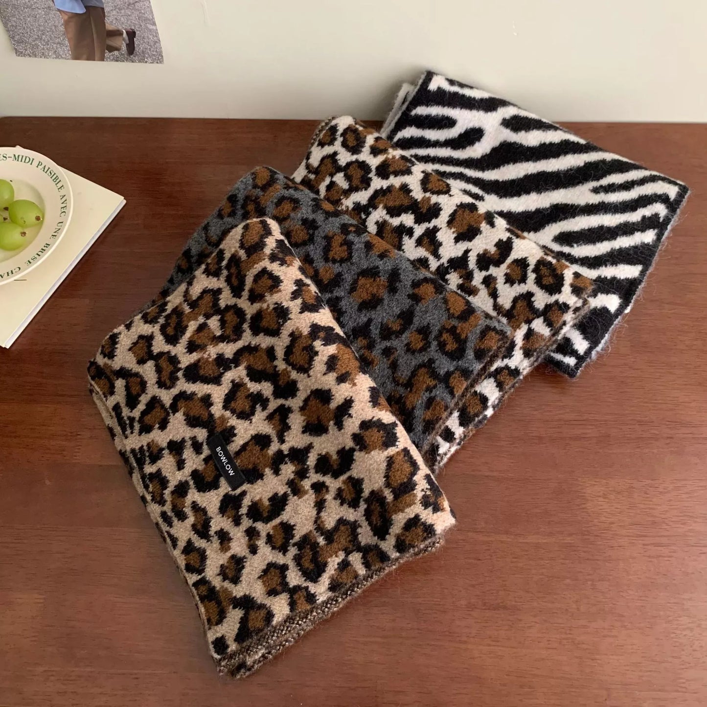 Animal Print Plush Winter Scarf