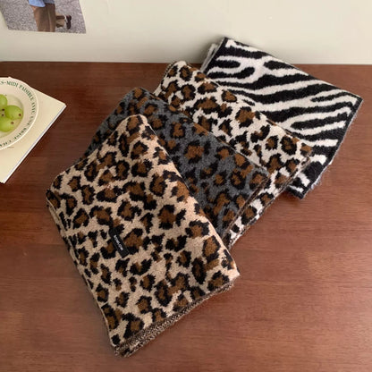 Animal Print Plush Winter Scarf