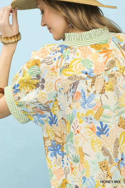 Umgee Mix Boho Printed V-Neck Top