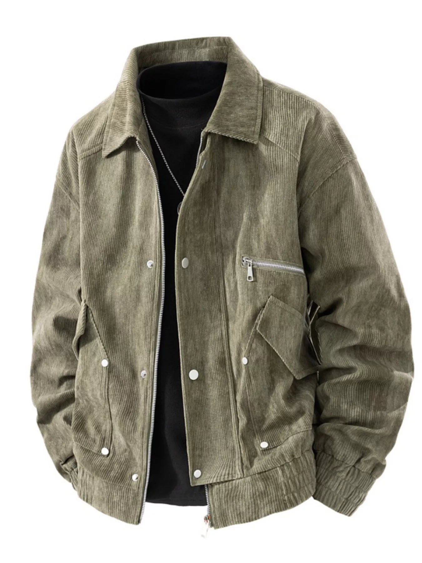 Men's Plus Size Casual Corduroy Snap-Down Jacket