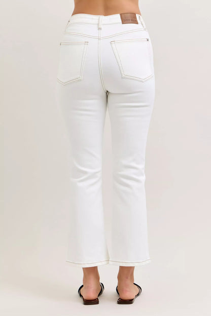 Judy Blue Contrast Stitching Cropped Flare Jeans