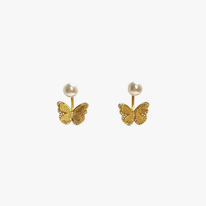 18K Gold-Plated Pearl Butterfly Earrings