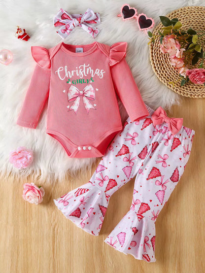 Children's Halloween Graphic Top and Pants 3-Piece Set with Headband
