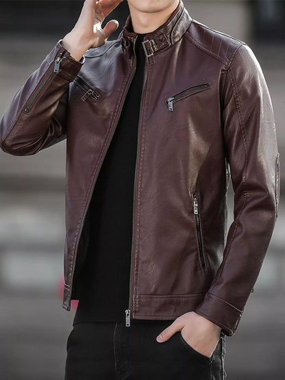 Men's Plus Size Zip Up Leather Jacket