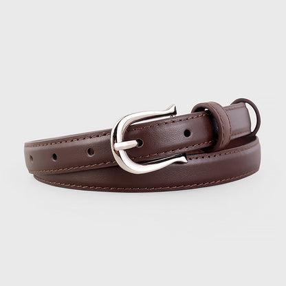 Leather Skinny Belt with Silver Buckle