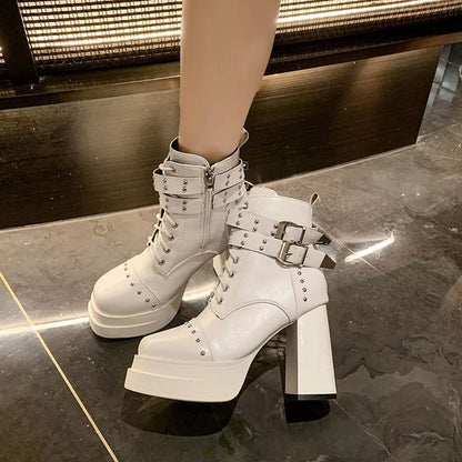 Round Toe Block Heels Boots