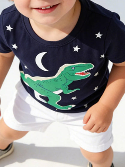 Children's Dinosaur Print Crew Neck Short Sleeve T-Shirt