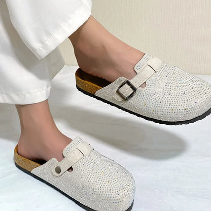 Rhinestone Round Toe Slip-Ons