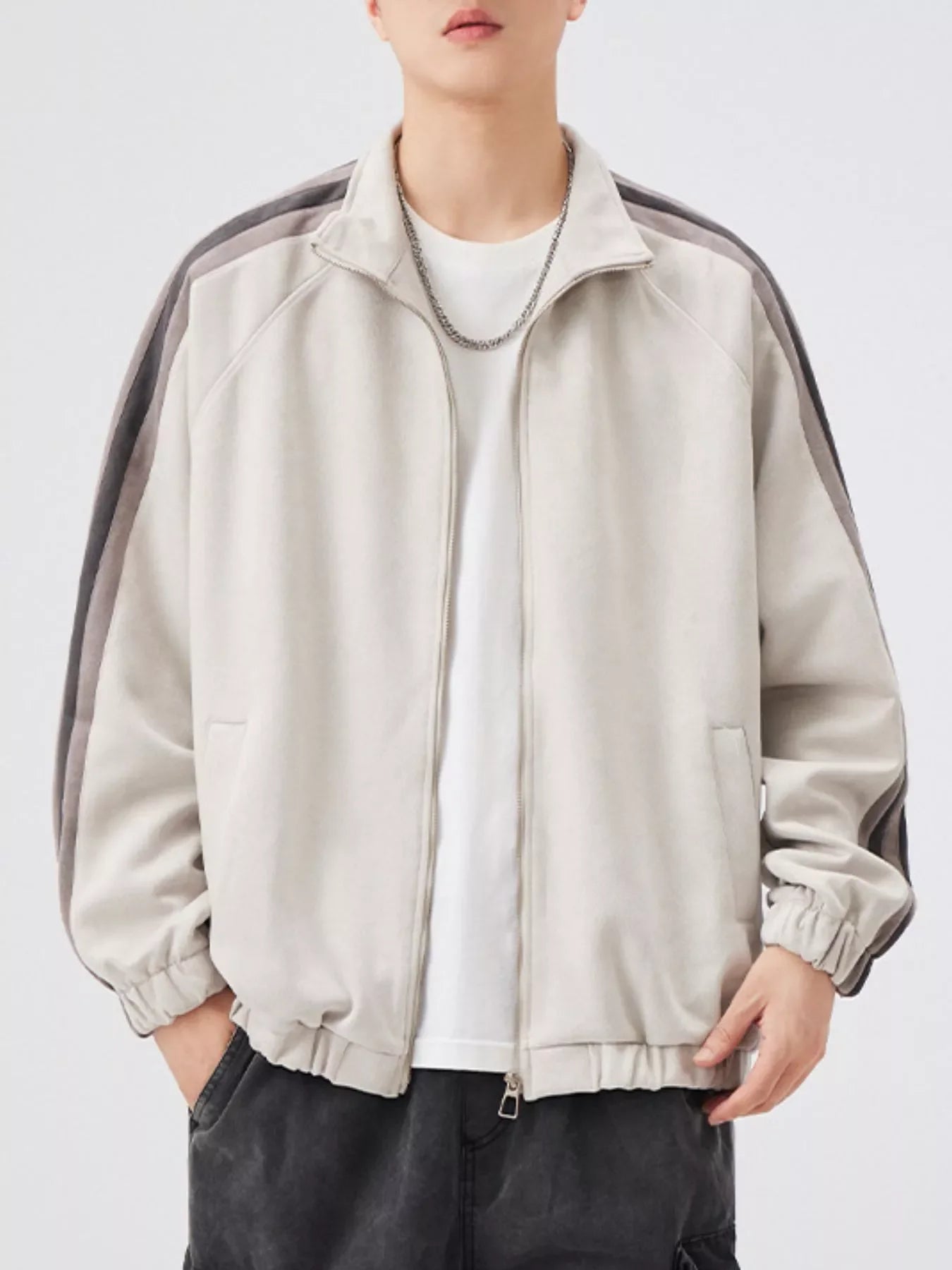 Men's Striped Shoulder Zip Up Jacket