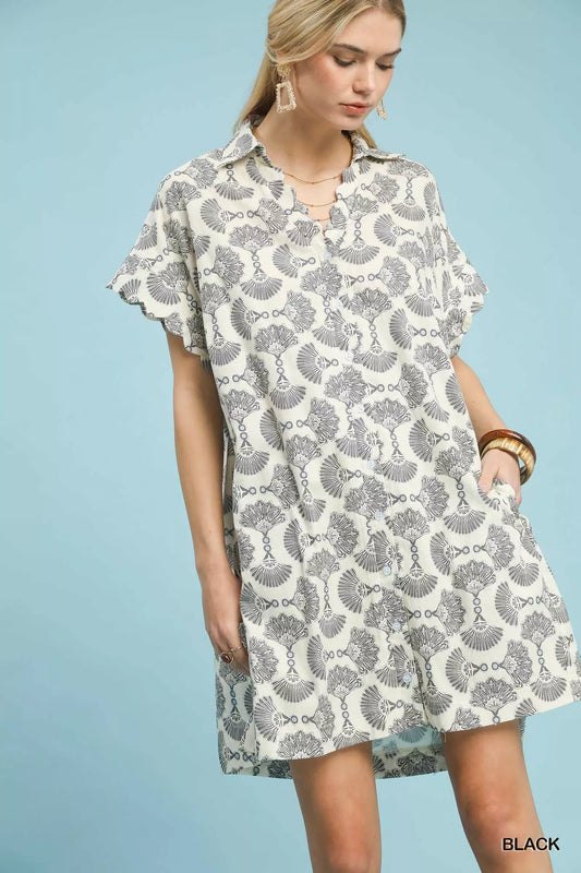 Umgee Printed Button Front Shirt Dress
