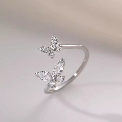 925 Sterling Silver Zircon Butterfly Open Ring