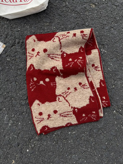Cute Cat Pattern Knitted Scarf