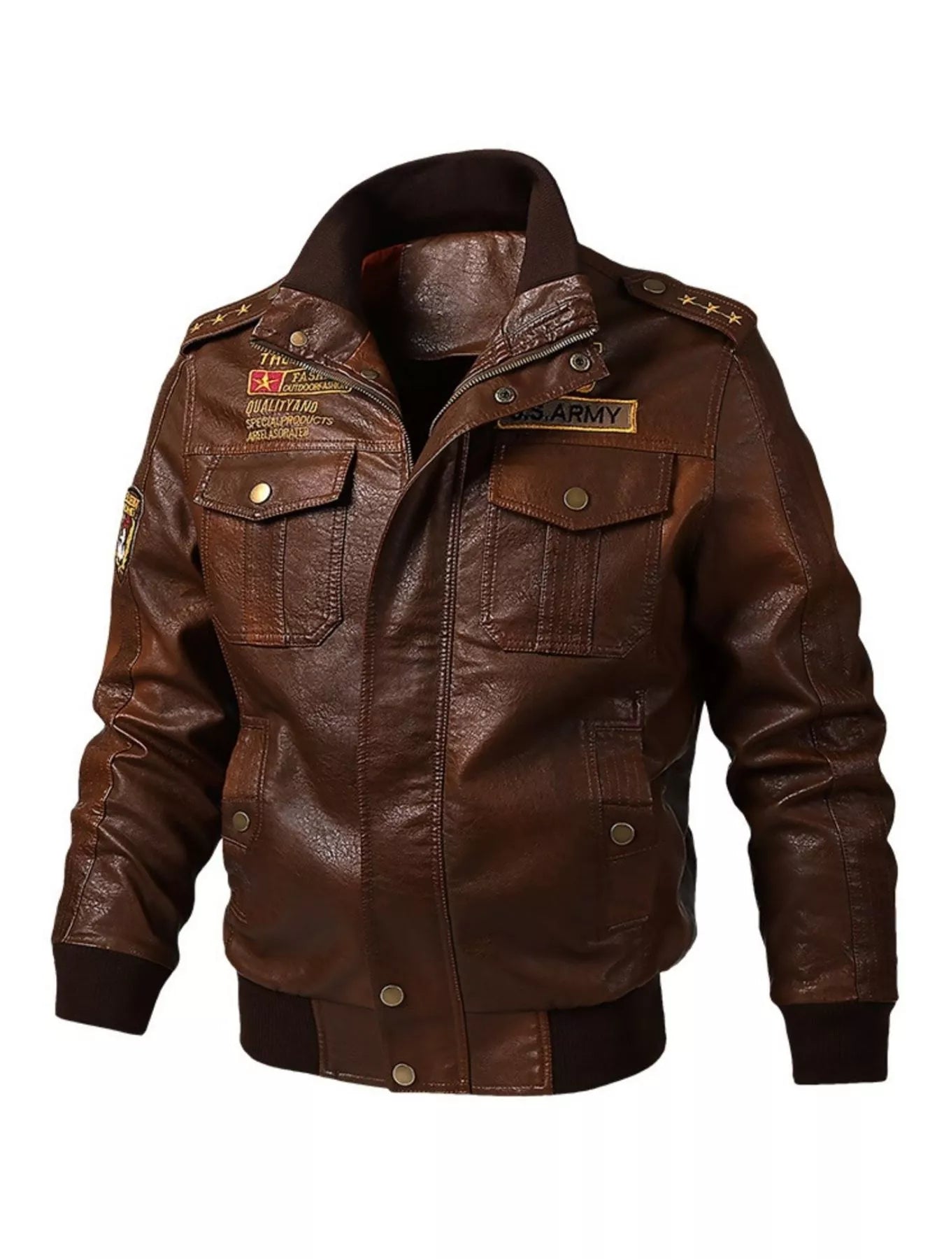 Men's Plus Size Zip Up Leather Jacket