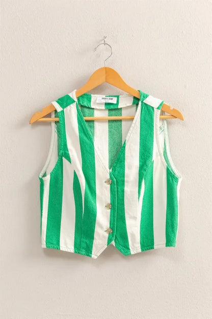 HYFVE Woven Striped V-Neck Button Down Vest