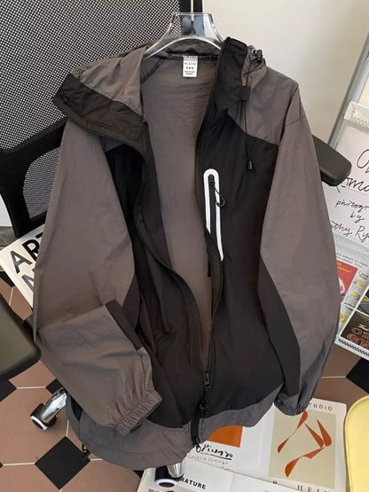 Men's Color Block Windproof Hooded Jacket