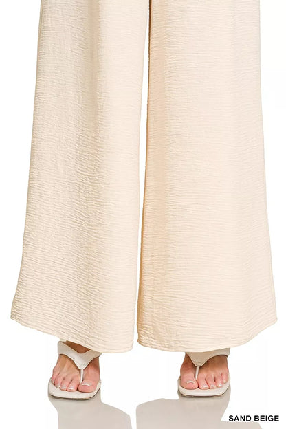 Zenana Woven Airflow Elastic Waistband Pants