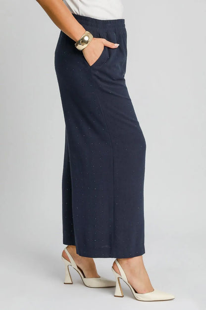 Umgee Full Size High Waisted Embellished Linen Pants Plus Size
