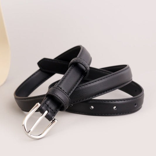 Skinny Leather Belt with Silver Buckle