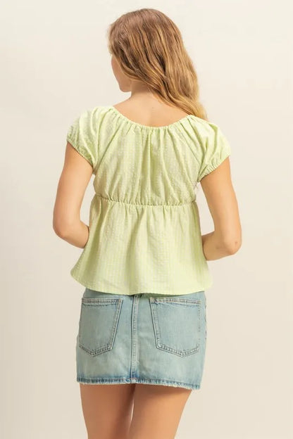 HYFVE Gingham Scoop Neck Cap Sleeve Blouse