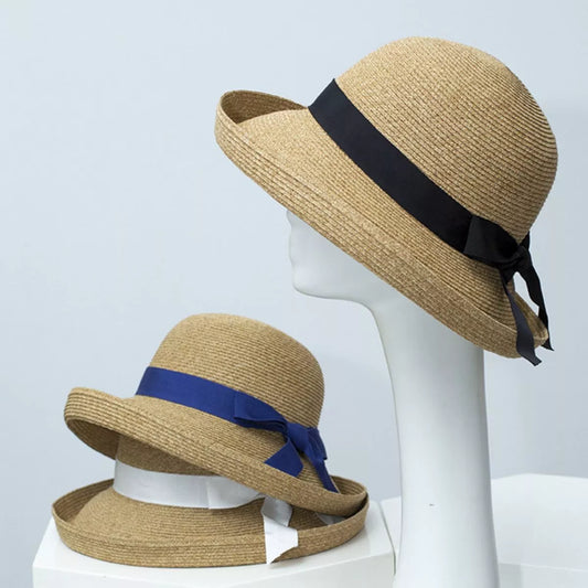 Straw Sun Hat with Ribbon Accent