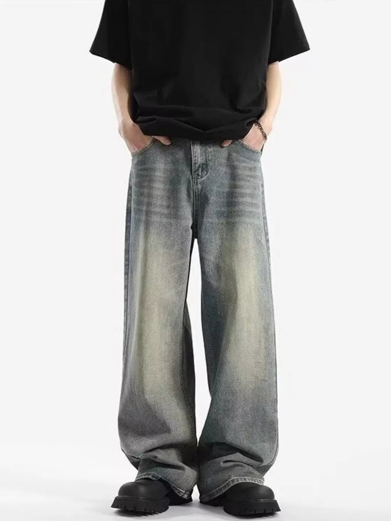 Men's Full Size Vintage Wash Wide Leg Jeans Plus Size