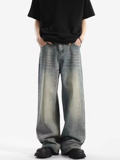 Men's Full Size Vintage Wash Wide Leg Jeans Plus Size