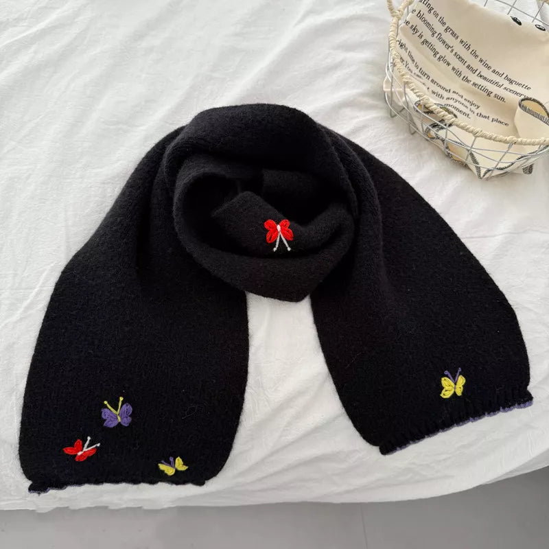 Butterfly Embroidered Knitted Scarf