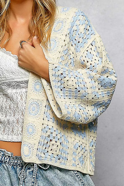 POL Open Front Crochet Cardigan with Granny Square Pattern
