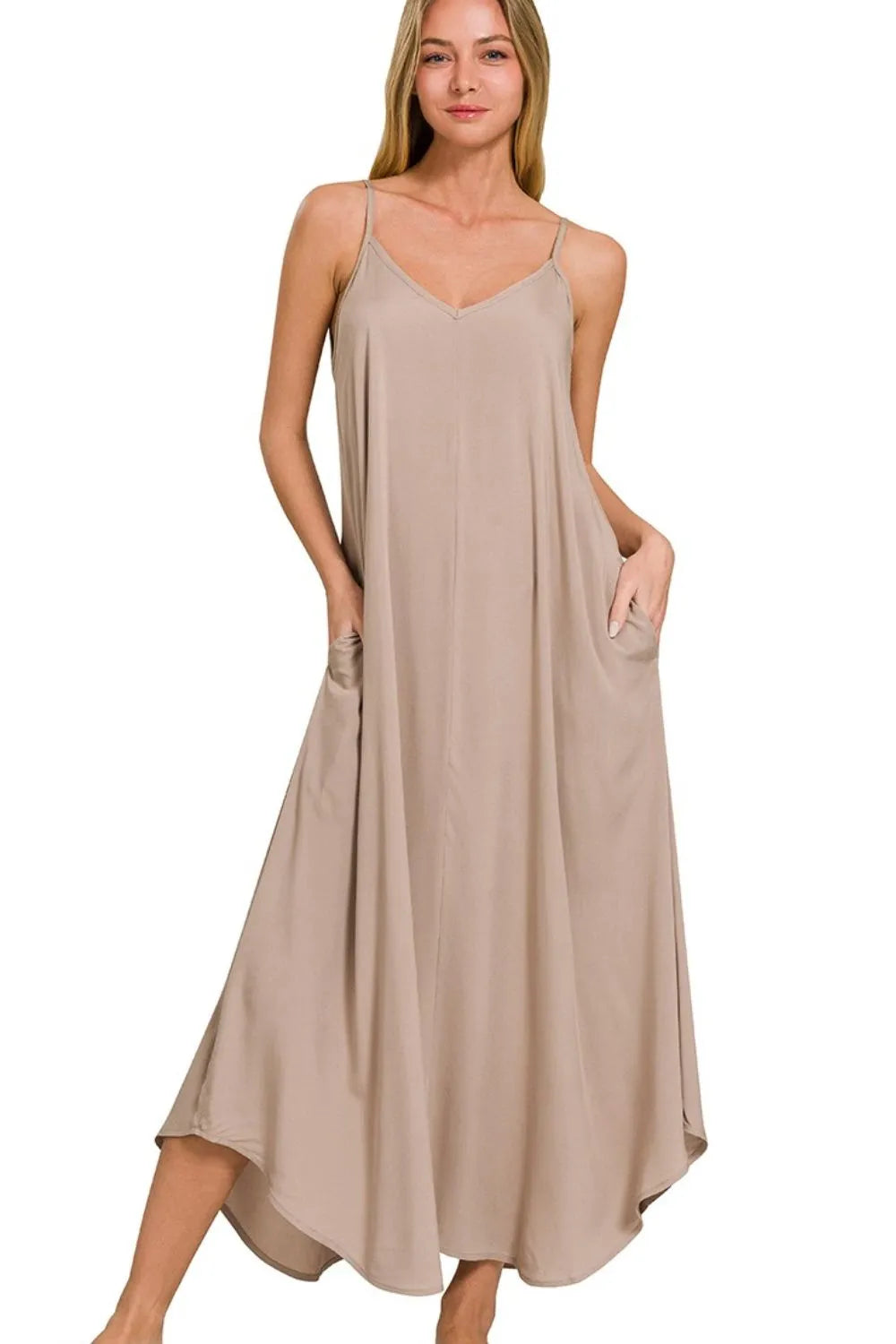 Zenana Woven Arc Hem Cami Dress With Flowy Pockets