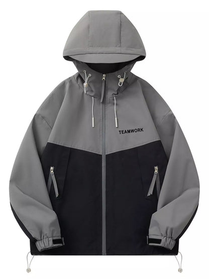 Men's Full Size Contrast Zip Up Long Sleeve Jacket Plus Size