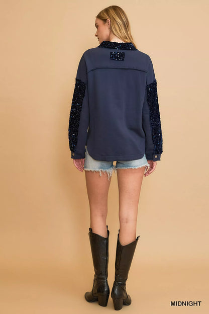 Umgee Sequined French Terry Jacket
