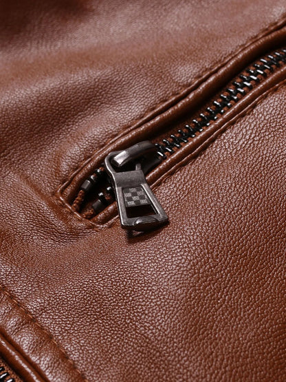 Men's Plus Size Zip Up Leather Moto Jacket