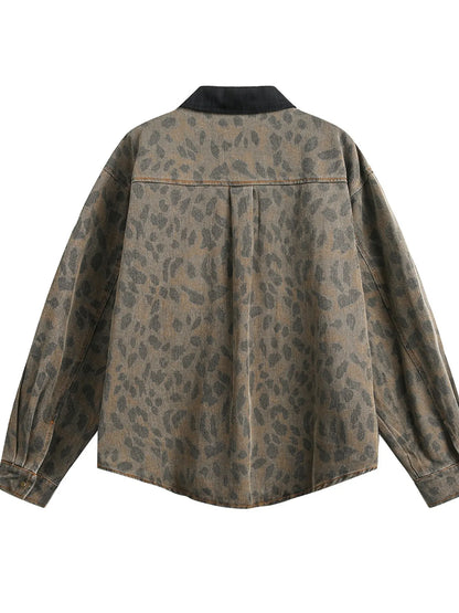 Men's Leopard Button Up Long Sleeve Jacket